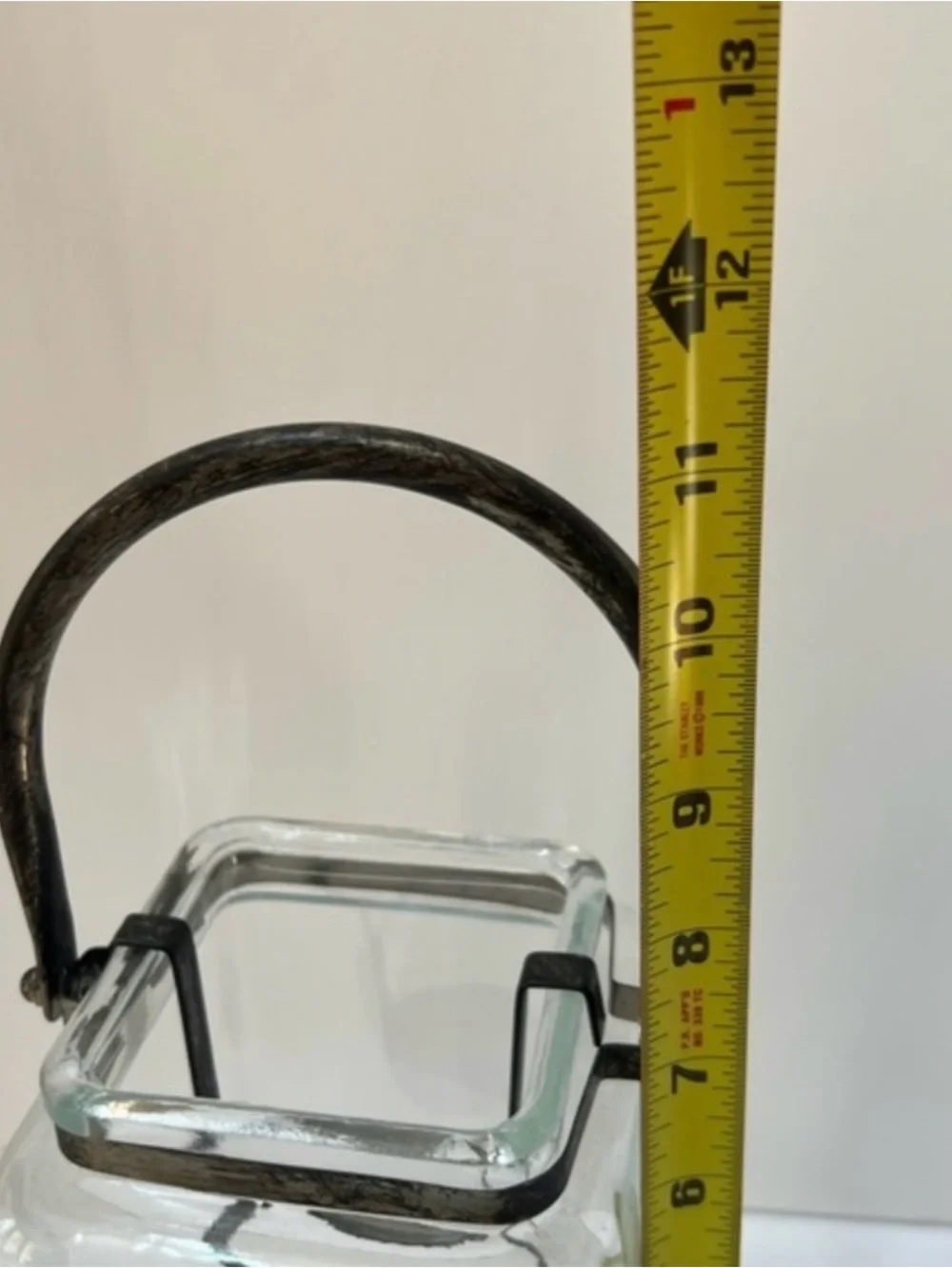 Clear Glass Lantern Vase Candle Holder with Antique Brass Handle